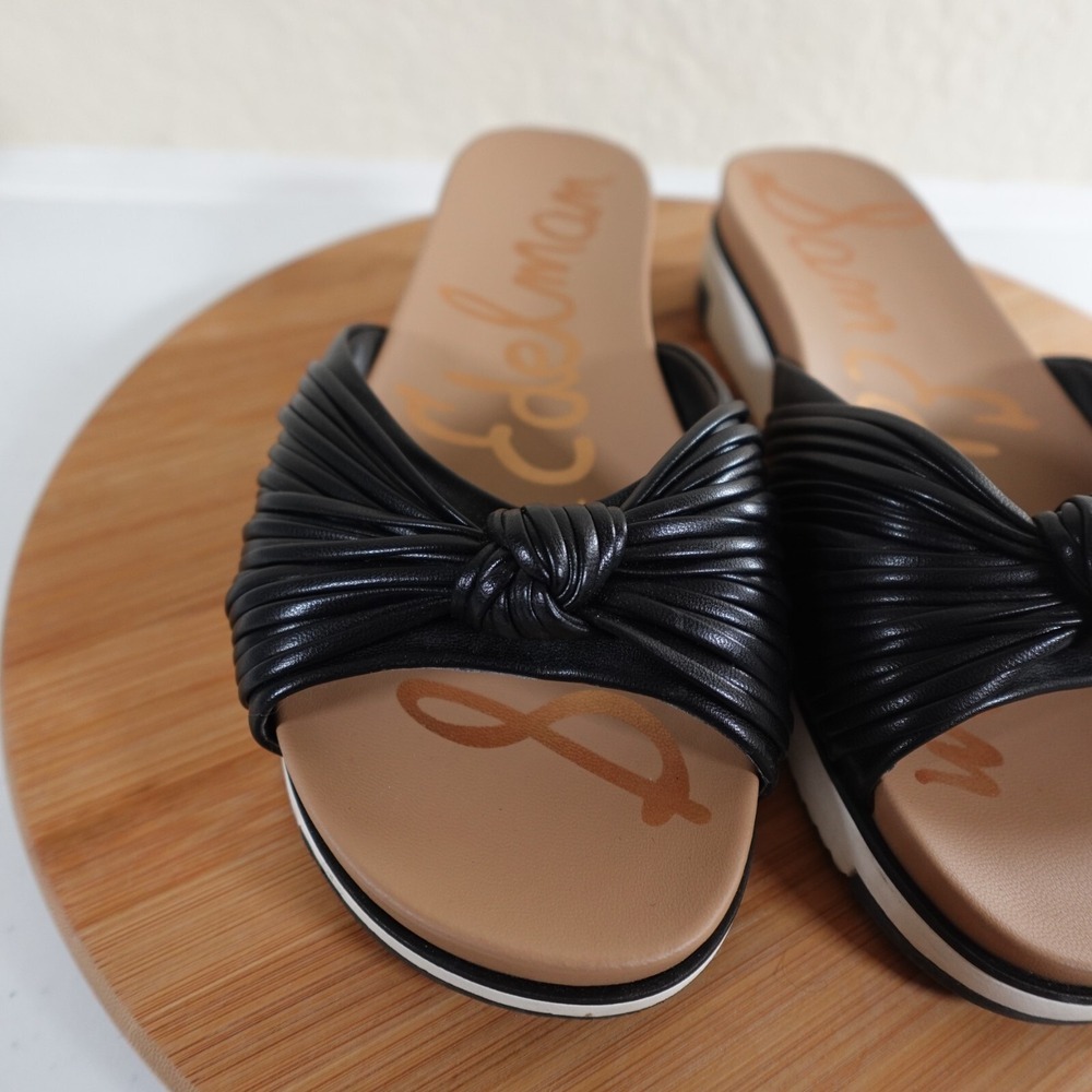 Sam Edelman Womens 7 Adriel Slide Sandals Black Vegan Leather Platform Knotted - Picture 4 of 12